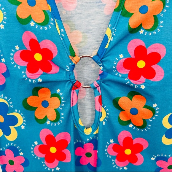 Retro Flower Groovy Mini Dress Rave Kitsch 60s - Picture 3 of 4